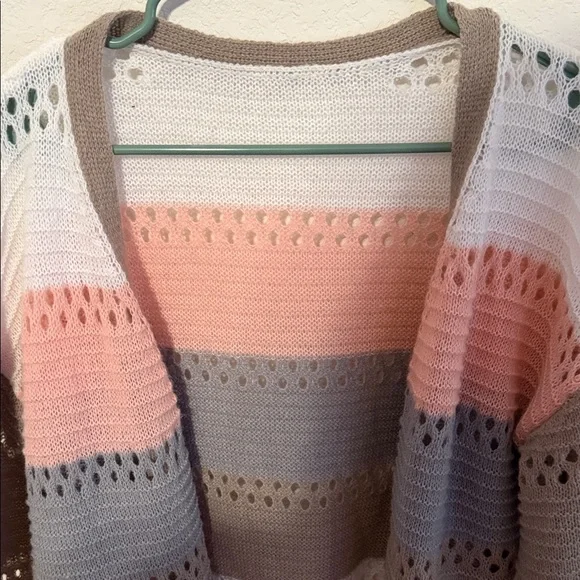 NWOT Pink Color block Striped Open-Front Cardigan - Picture 2 of 6